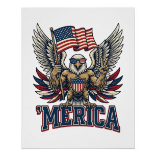 Póster Águila Patriótica Merica Diseño de Camiseta Vector