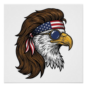 Póster Aguila Patriótica Mullet Grabado Vintage Vector De