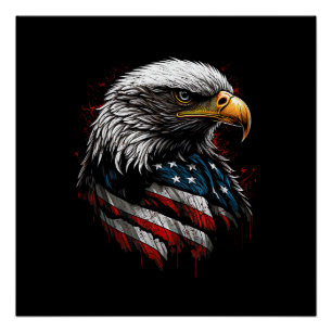 Póster Águila Patriótica USA Bandera Americana 4 de Julio