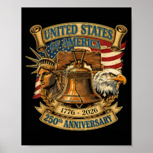 Póster Águila patriótica y bandera 250 años americana 4 d