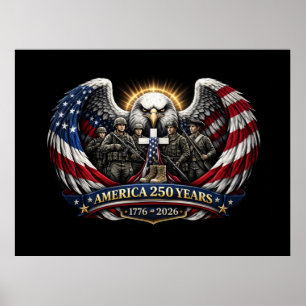 Póster Águila Patriótica y Tributo Militar América 250