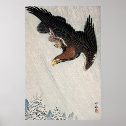 Póster Águila volando en la nieve de Ohara Koson (1933)