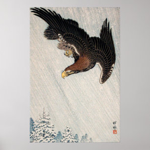 Póster Águila volando en la nieve de Ohara Koson (1933)