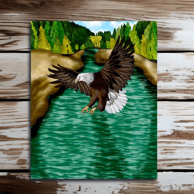 Póster Águila volando sobre el río en las montañas (Subido por el creador)