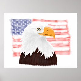 Póster Águila y bandera calva americana - blanco transpar