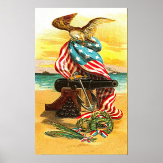 Póster Águila y bandera de los Estados Unidos