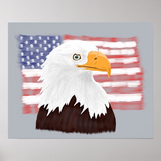 Póster Águila y bandera de los Estados Unidos calvo - tra (Frente)