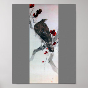 Póster Águila y hojas de marfil rojas, Watanabe Seitei