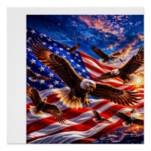 Póster Águilas calvas majestuosas sobre la bandera estado