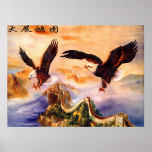 Póster Águilas calvas sobre la Gran Muralla China