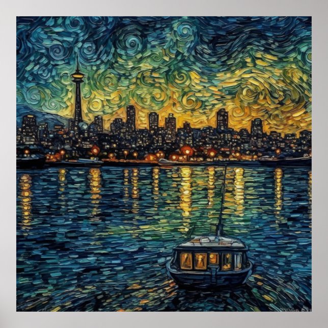 Póster Aguja del espacio de asientos al estilo van Gogh (Frente)