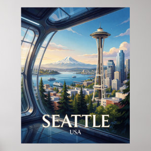 Póster Agujas Espaciales de Seattle EEUU Montaña Viaje