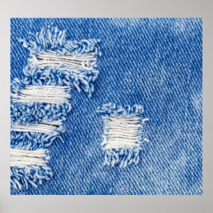 Póster Agujero, vaqueros de denim, textura despedazada