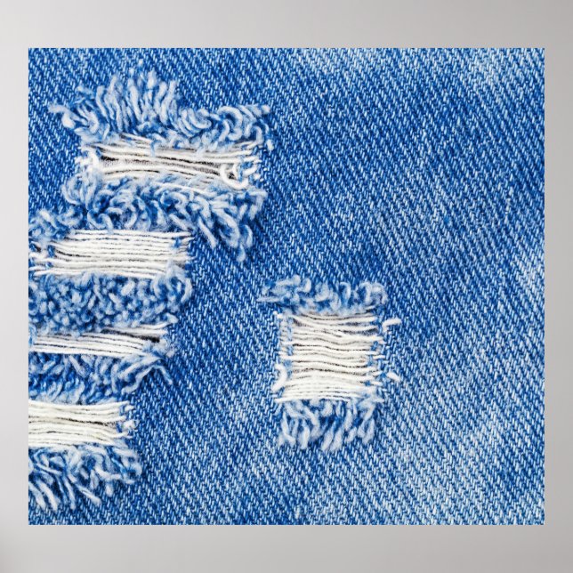 Póster Agujero, vaqueros de denim, textura despedazada (Frente)