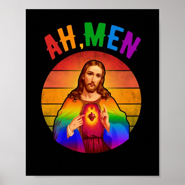 Póster Ah Hombres LGBT Orgullo gay Jesús Arcoiris Cristia (Frente)