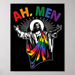 Póster Ah Men Funny Orgullo Gay LGBT Jesús Bandera Arcoir