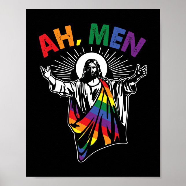 Póster Ah Men Funny Orgullo Gay LGBT Jesús Bandera Arcoir (Frente)
