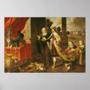 Póster Ahasuerus que muestra su tesoro a Mordecai