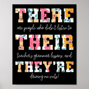 Póster Ahí están sus profesores de gramática inglesa grac