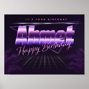 Póster Ahmet Nombre Vorname lila retro Poster Geburtstag