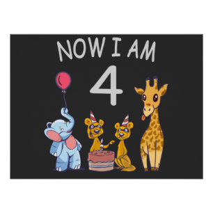 Póster Ahora tengo 4 años y cuarto cumpleaños en el zooló