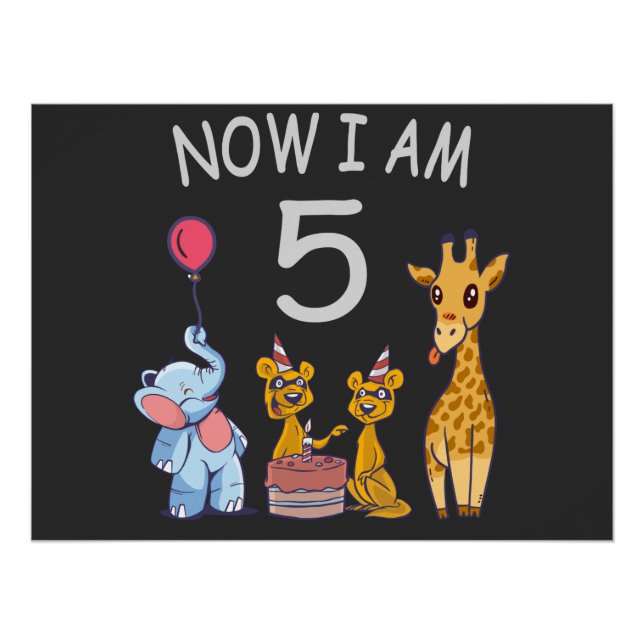 Póster Ahora tengo 5 años y quinto cumpleaños en el zooló (Anverso)