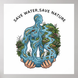 Póster Ahorra Agua Salva la Naturaleza Eco-Consciente Amb