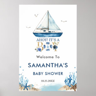 Póster Ahoy: Bienvenida de Baby Shower a un niño náutico