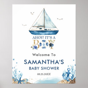 Póster Ahoy: Bienvenida de Baby Shower a un niño náutico
