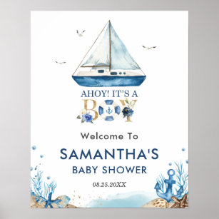Póster Ahoy: Bienvenida de Baby Shower a un niño náutico