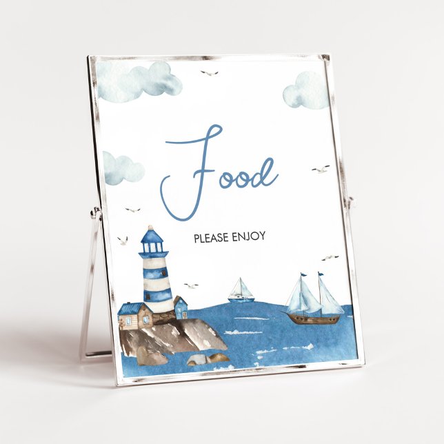 Póster Ahoy es comida de Baby Shower para niños (Blue Boy Baby Shower Food Sign)