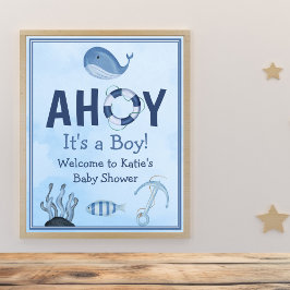 Póster Ahoy es un Baby Shower costero de Boy Ocean Animal