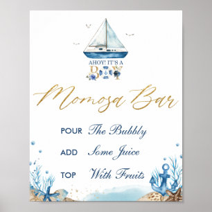 Póster Ahoy es un bar Momosa de Baby Shower Nautical