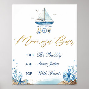 Póster Ahoy es un bar Momosa de Baby Shower Nautical