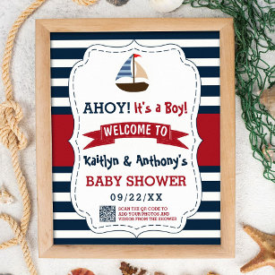 Póster ¡Ahoy es un chico! Bienvenidos a Baby Shower Nauti