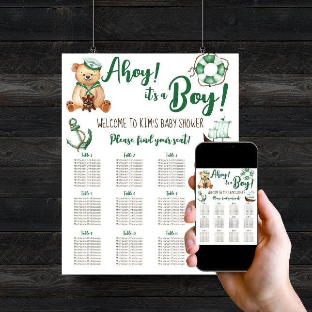 Póster Ahoy es un gráfico de asientos para niños (Ahoy it's a boy baby shower seating chart welcome sign editable template poster digital download)