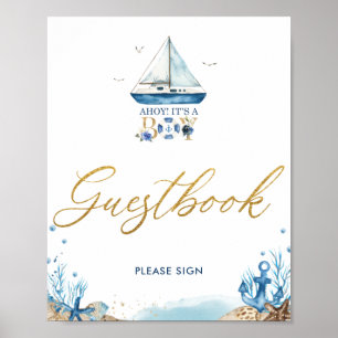 Póster Ahoy es un libro de Baby Shower de Boy Nautical