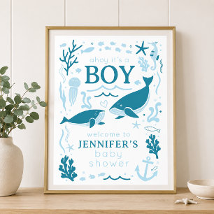 Póster Ahoy es un niño ballena Baby Shower náutico