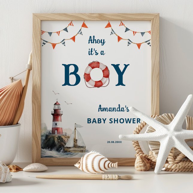 Póster Ahoy es un Niño Bienvenida a Baby Shower Náutico  (Subido por el creador)