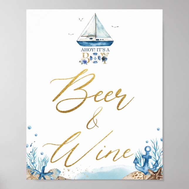 Póster Ahoy es un niño nautical Baby Shower Beer Wine (Frente)