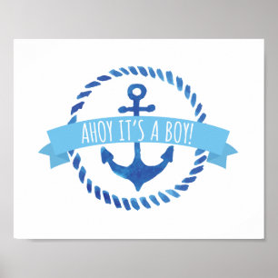 Póster Ahoy es un Rótulo de Baby Shower para chicos
