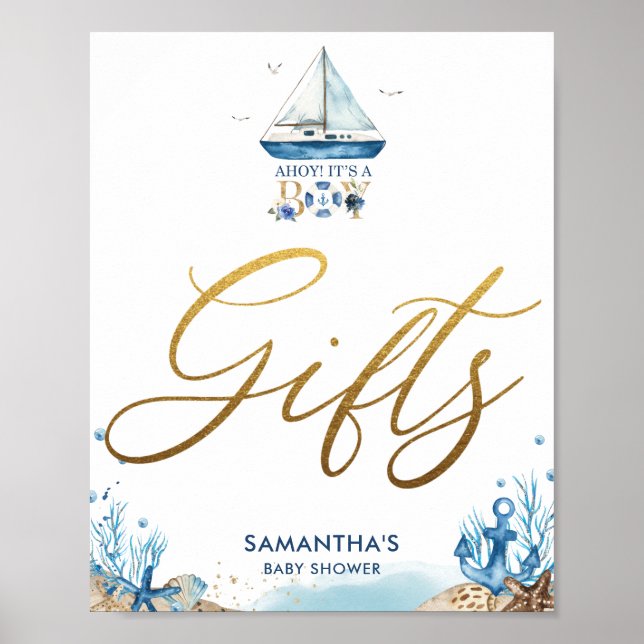 Póster Ahoy It's a Boy Nautical Boat Baby Shower Gifts  (Frente)