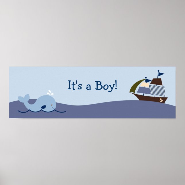 Póster Ahoy Mate Nautical Baby Shower Banner Rótulo (Frente)