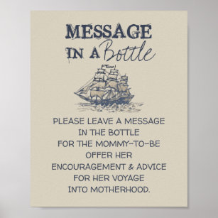 Póster Ahoy! mensaje náutico vintage en un bebé de botell