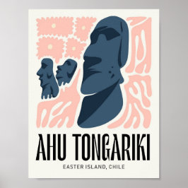 Póster Ahu Tongariki Isla de Pascua Chile viaje floral