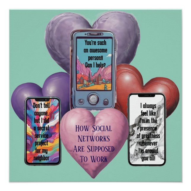 Póster AI descargable Cómo funcionan las redes sociales P (Anverso)