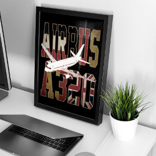 Póster Airbus a320 Jetliner. Banderas europeas vintage