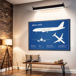 Póster Airbus A320 - Planos de Dibujo de Aviones Planes A