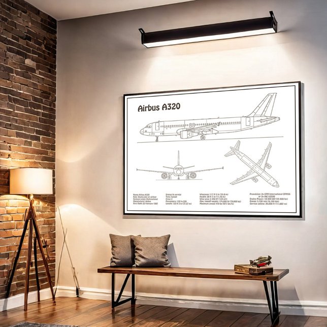 Póster Airbus A320 - Planos de Dibujo de Aviones Planos B (Airbus A320 - Airplane Blueprint Drawing Plans BD. Poster)