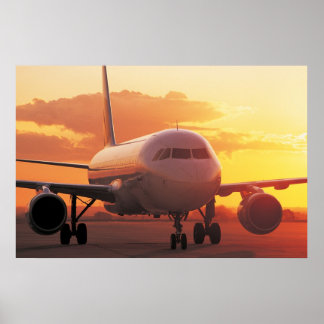 Póster Airbus A320 - Respaldo al atardecer
